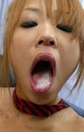 Asian Schoolgirl Fingering - Karen Yuuki Asian with tie on hot tits shows cum after blowjobs